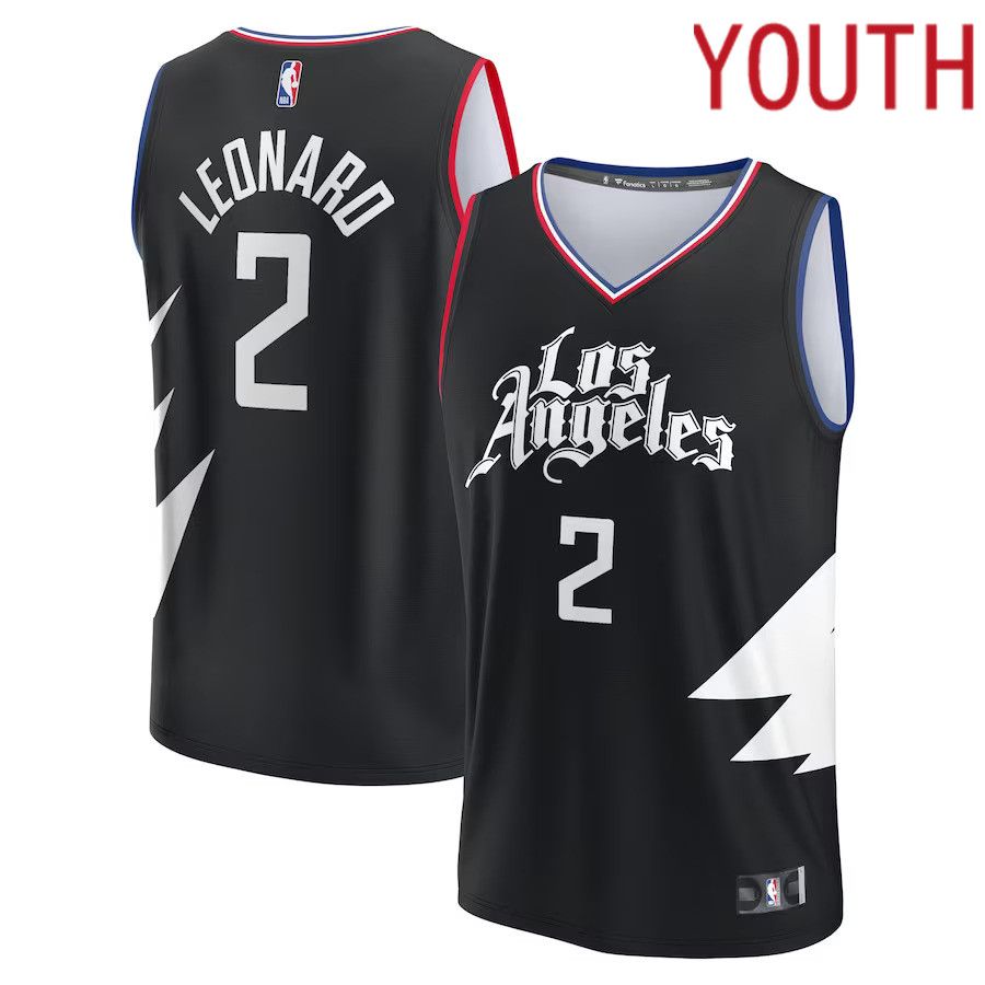 Youth Los Angeles Clippers 2 Kawhi Leonard Fanatics Branded Black Fast Break Player NBA Jersey